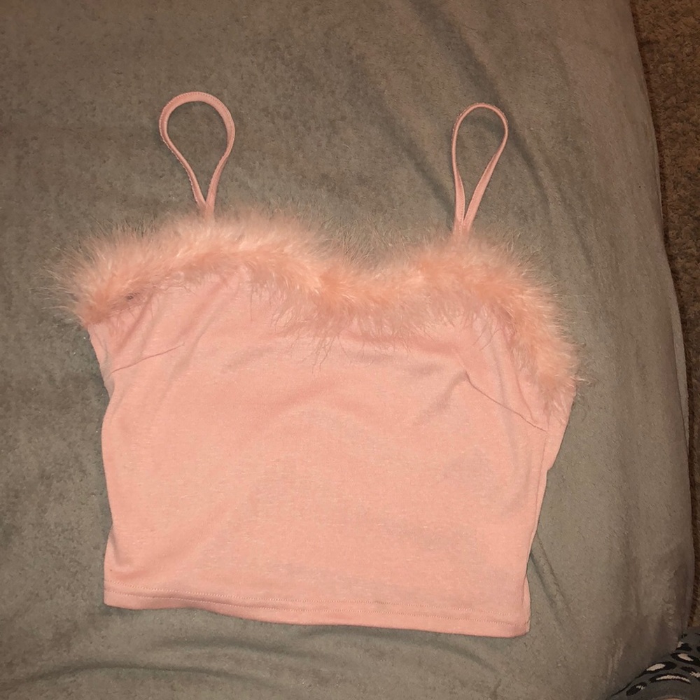 Pink fuzzy lined crop top